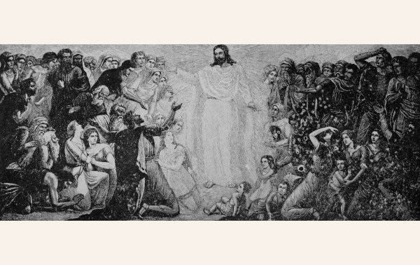 An illustration from the book “The story of the Book of Mormon” by George Reynolds, featuring Jesus Christ appearing to a group of Nephites, published in 1888. (Photo by Smith Collection/Gado/Getty Images)