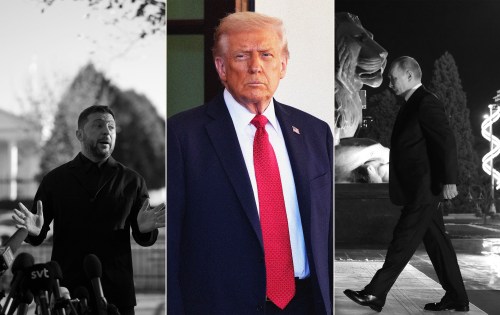 A collage of a man in a suit