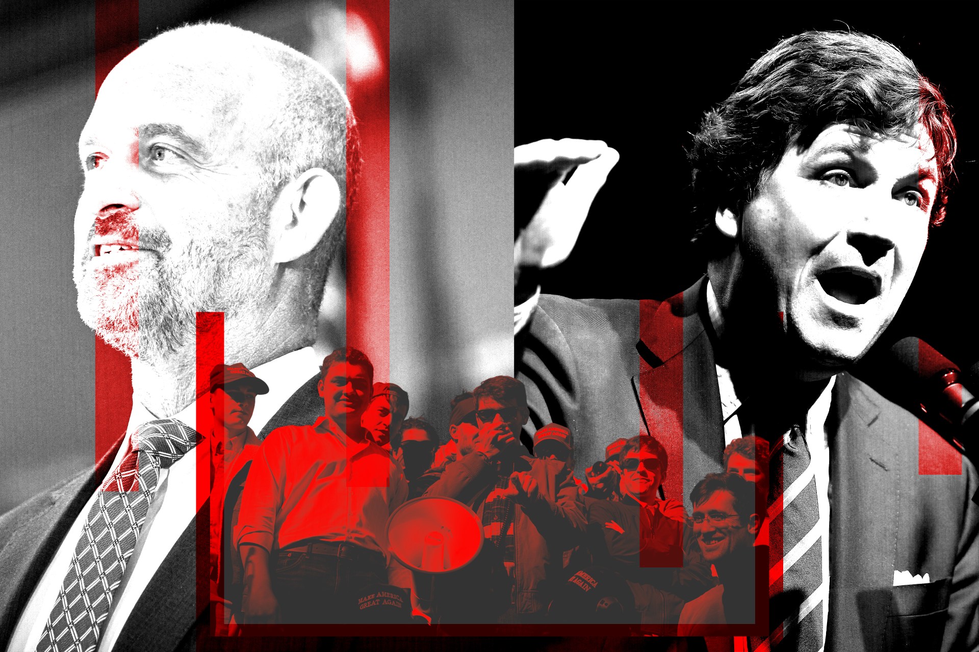 A collage of a man with a crowd of people