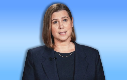 Illustration by Noah Hickey/The Dispatch (Photo of  Elissa Slotkin via Getty Images).