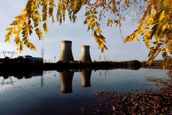 Two massive cooling towers being rehabilitated for nuclear powe
