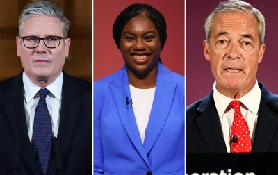 Keir Starmer, Kemi Badenoch, and Nigel Farage. (Photos via Getty Images)