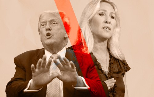 Illustration by Noah Hickey/The Dispatch (Photos by Anna Moneymaker and BRENDAN SMIALOWSKI/AFP via Getty Images).