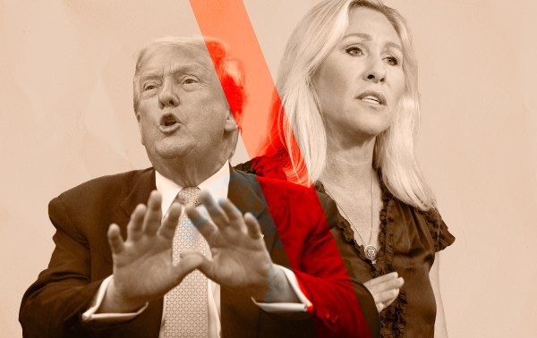 Illustration by Noah Hickey/The Dispatch (Photos by Anna Moneymaker and BRENDAN SMIALOWSKI/AFP via Getty Images).