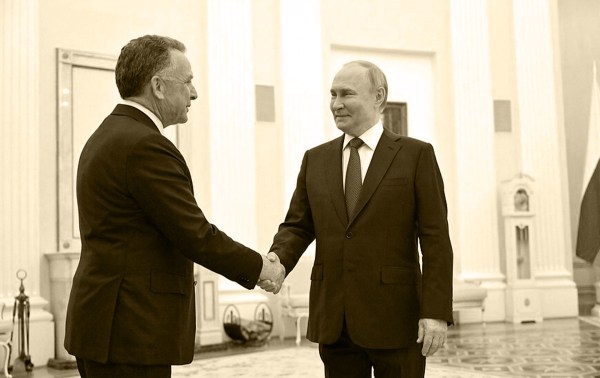 Special Envoy of the US President Steven Witkoff (L), and Russian President Vladimir Putin (R) (Photo by Kremlin Press Office / Handout/Anadolu via Getty Images)