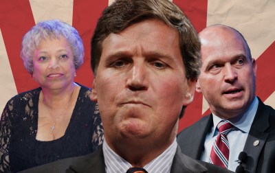 Illustration by Noah Hickey/The Dispatch (Photos of Kay Coles James, Tucker Carlson, and Kevin Roberts via Getty Images).