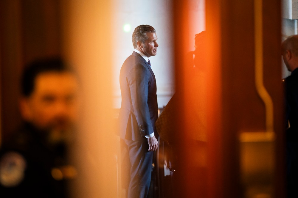 Secretary of Defense Pete Hegseth departs after a secure briefing about Venezuela with lawmakers and Secretary of State Marco Rubio on Capitol Hill on November 5, 2025, in Washington, D.C. (Photo by Jabin Botsford/The Washington Post via Getty Images)