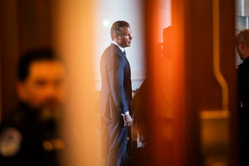 Secretary of Defense Pete Hegseth departs after a secure briefing about Venezuela with lawmakers and Secretary of State Marco Rubio on Capitol Hill on November 5, 2025, in Washington, D.C. (Photo by Jabin Botsford/The Washington Post via Getty Images)